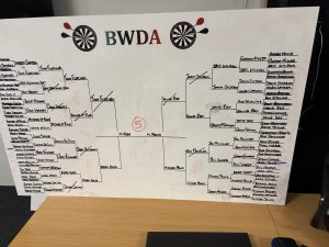 Organized darts tournament with multiple participating teams
